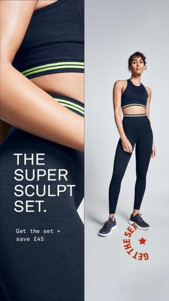A 9:16 split-screen creative showcasing a performance athletic set with a focus on the product's fit and a clear, value-driven incentive.